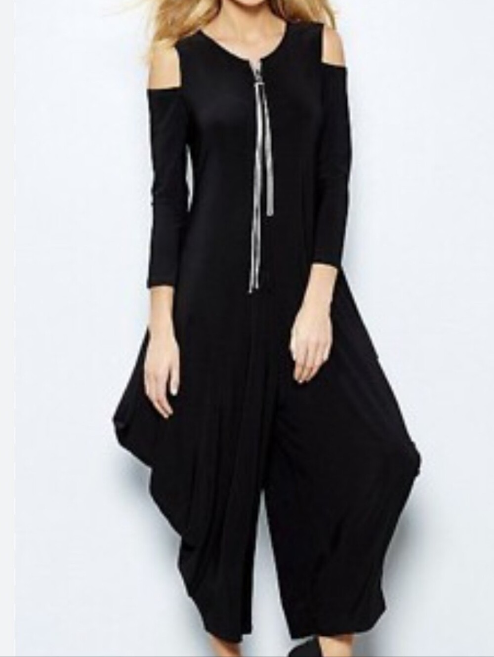 Joseph Ribkoff Harem Drape Jumpsuit Flowy Cold Shoulder Size 8